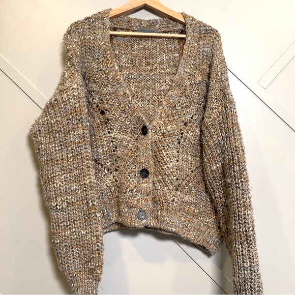 Elsamanda Womans Italian Gold Brown Wool Open Knit Sweater Size Large - Picture 5 of 11